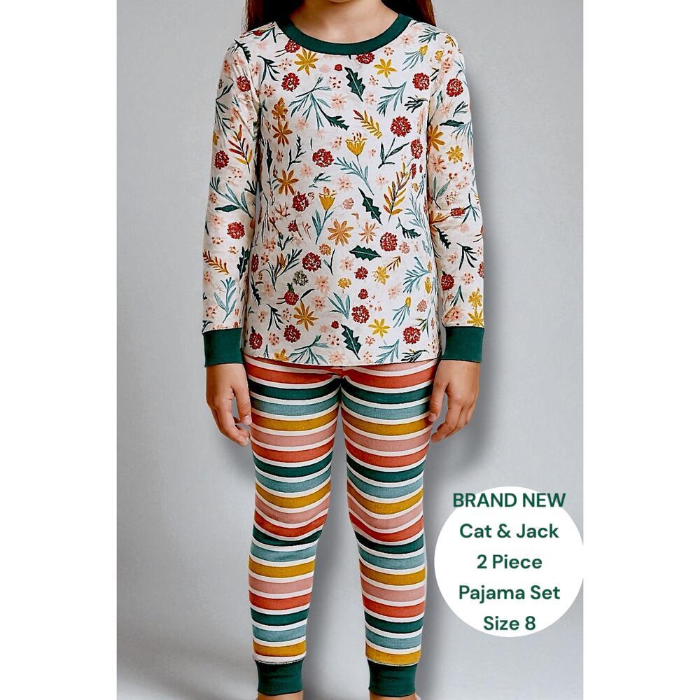 Cat & Jack Girls Pajama Set - SIZE 8 Floral Top & Striped Pants NEW NEVER WORN